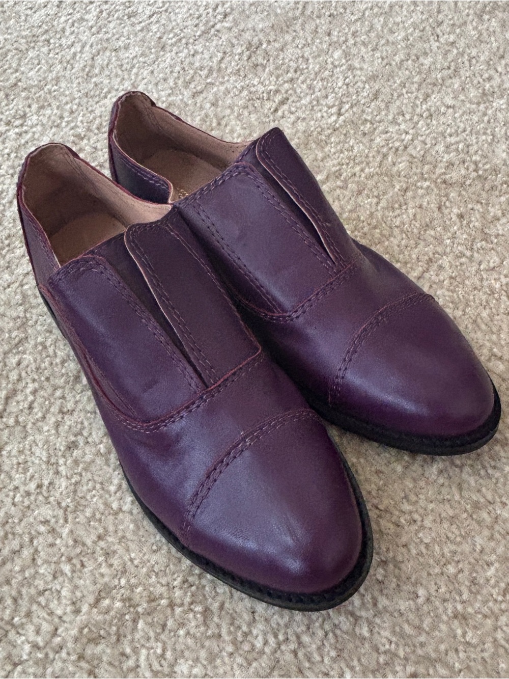 ALL BLACK Purple Leather Cap Toe Slip On Loafers - Size 37 (US 7)